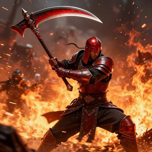 Epic Warrior Swinging Fiery Scythe