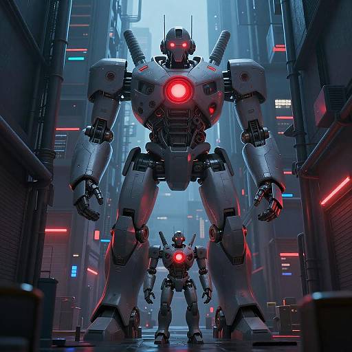 Futuristic Robots in Neon Alley