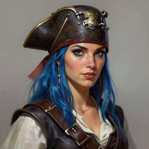 Blue-Haired Woman Pirate Portrait