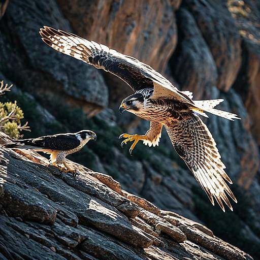 Falcon in Flight on Rocky Cliff Edge
