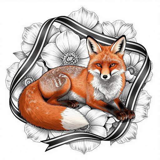 Serious Fox Surrounded by Floral Elegance