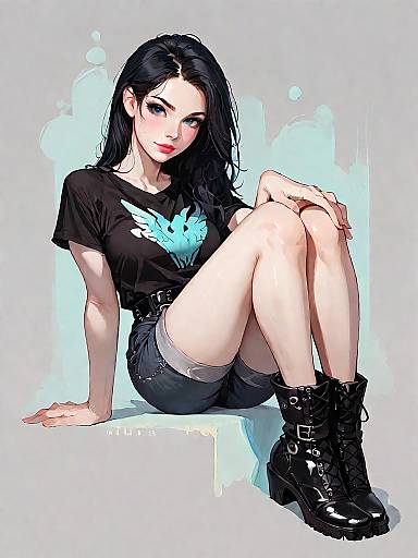 Stylish Woman in Casual Streetwear Sitting