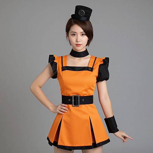 Woman in Stylish Orange and Black Costume