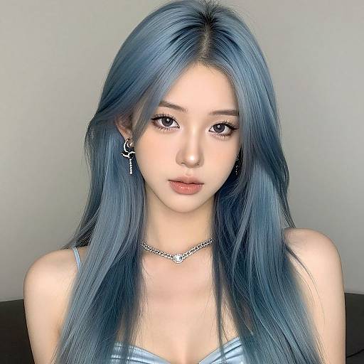 Realistic Blue-Haired Woman Portrait