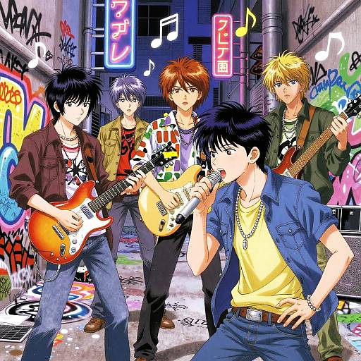 Retro Rock Musicians in Neon Alley