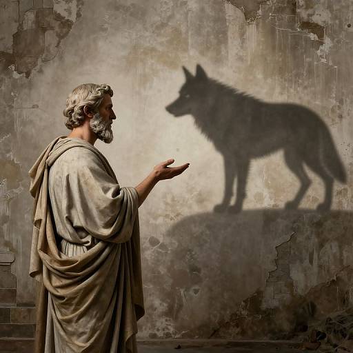 Ancient Philosopher with Wolf Shadow