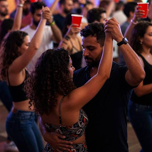 Energetic Dance Party Under Colorful Lights