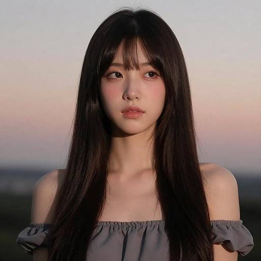 Shy Sunset Portrait of Off-Shoulder Lady