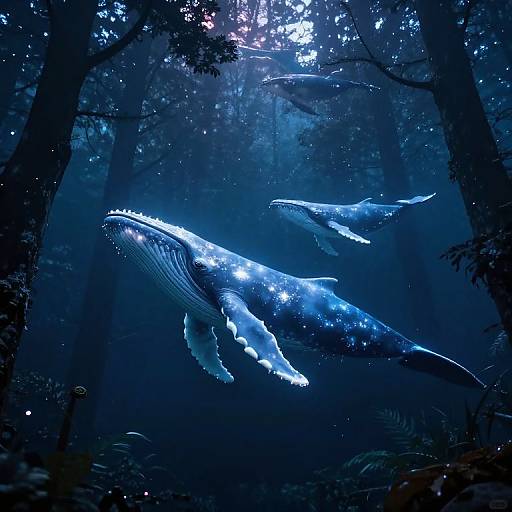 Ethereal Whales in Inverted Forest