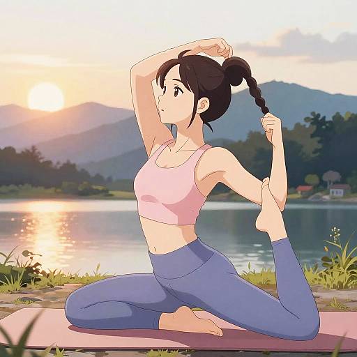 Anime Athlete Girl Yoga Sunrise
