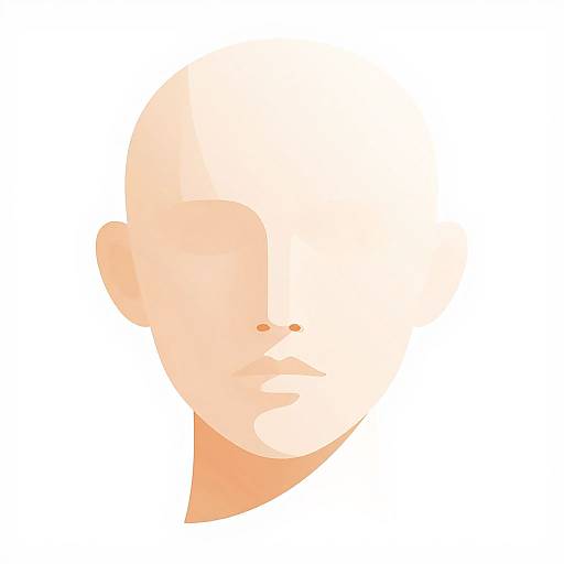 Minimalist digital illustration of a bald, pale-skinned human face with subtle orange highlights, simple lines, and a white background.