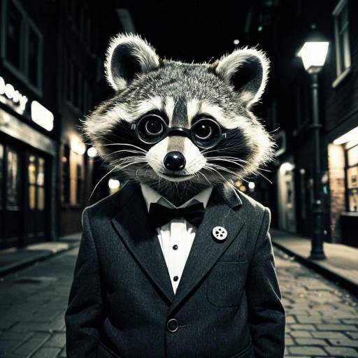 Charming Raccoon in Suit and Monocle at Night
