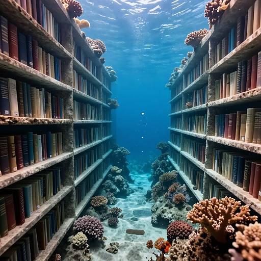 Underwater Library Amid Ocean Depths