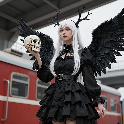 Gothic Angel Cosplay with Skull and Wings