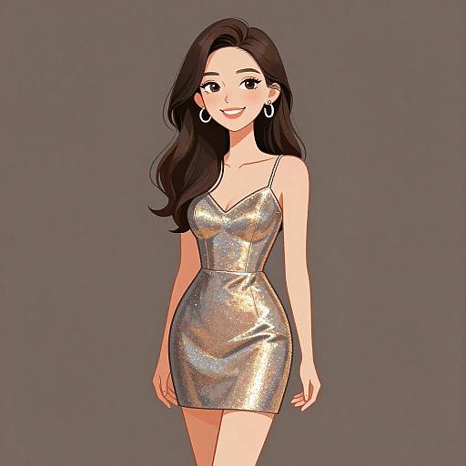 Smiling Woman in Metallic Mini Dress
