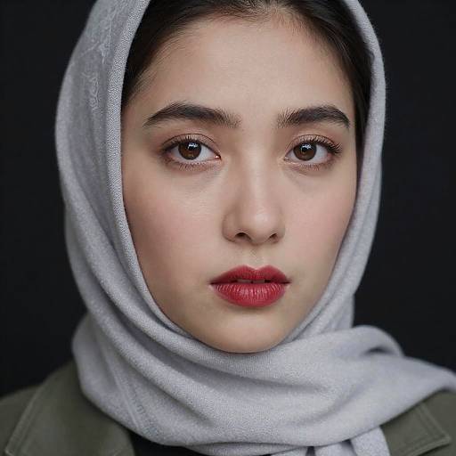 Close-Up Portrait of a Woman with Headscarf