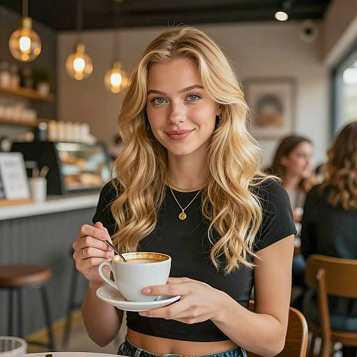 Blonde Woman in a Cozy Cafe