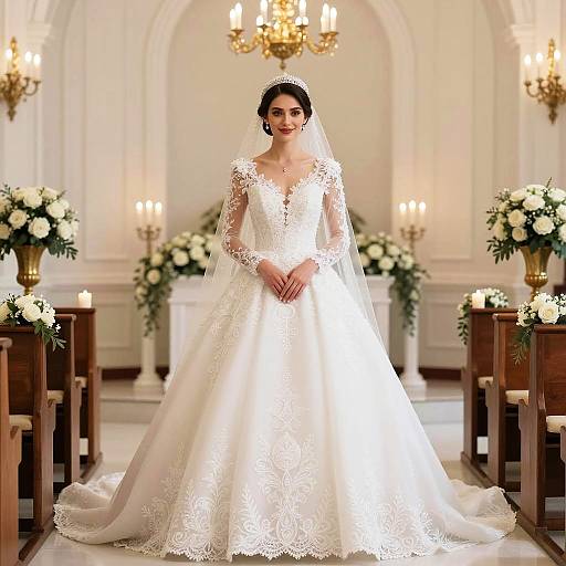 Elegant Bride in Wedding Gown in Chapel