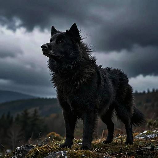 Sennenhund Silhouette in Stormy Landscape