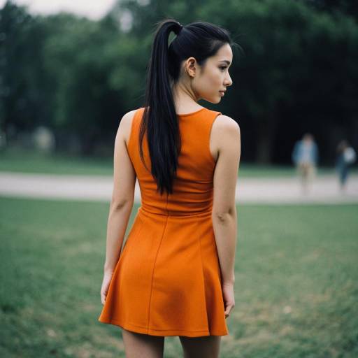 Realistic Girl in Orange Mini Dress