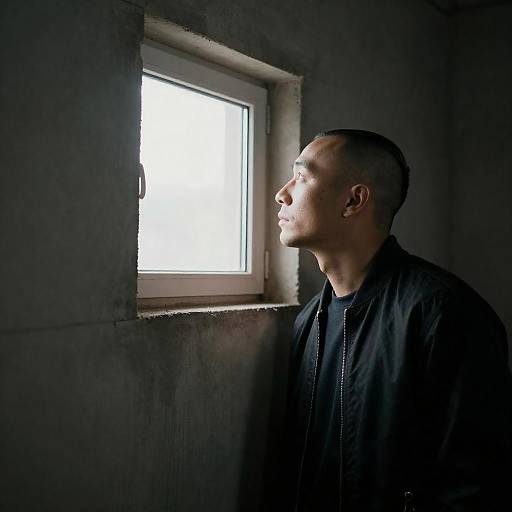 Bald Man Gazing at Dim Window