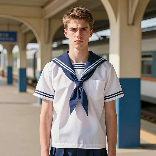 Photorealistic Young Sailor at Train Station