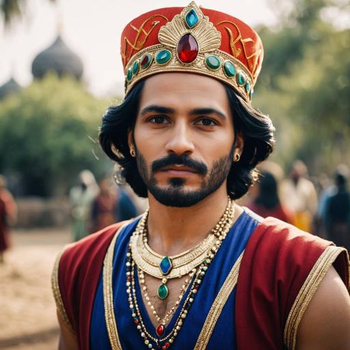 Man in Royal Costume with Crown and Jewelry