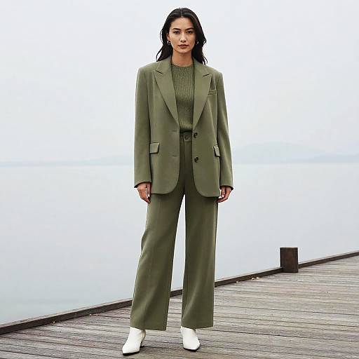 Chic Olive Green Tailored Pantsuit