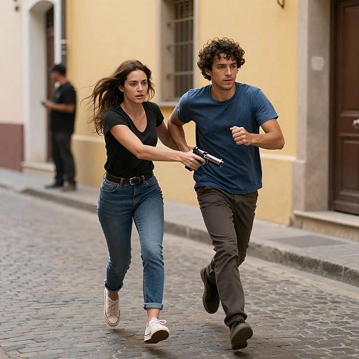 Dynamic Chase in a Cobblestone Alley