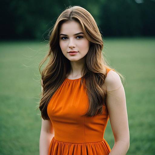 Elegant Girl in Orange Party Dress