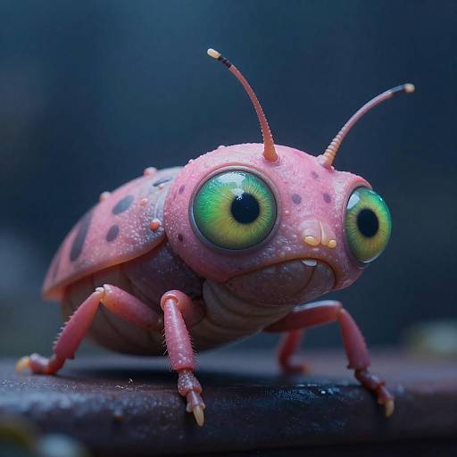 Green-Eyed Pink Bug Peeking Close-Up