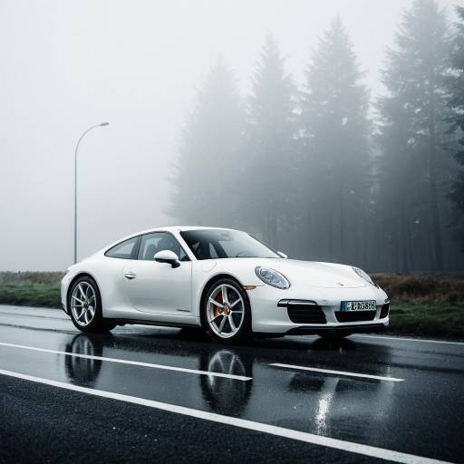 White Porsche 911 Carrera in Foggy Morning