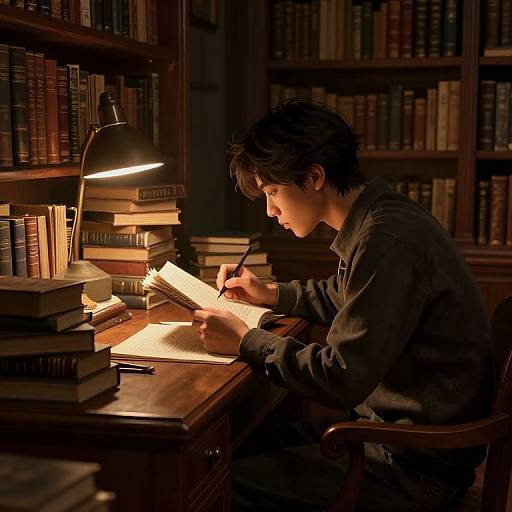 Vintage Library Reader with Whispering Books