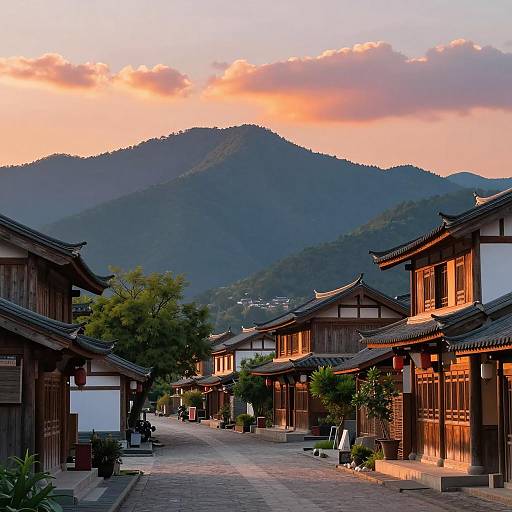 Tranquil Village at Sunset in Anime