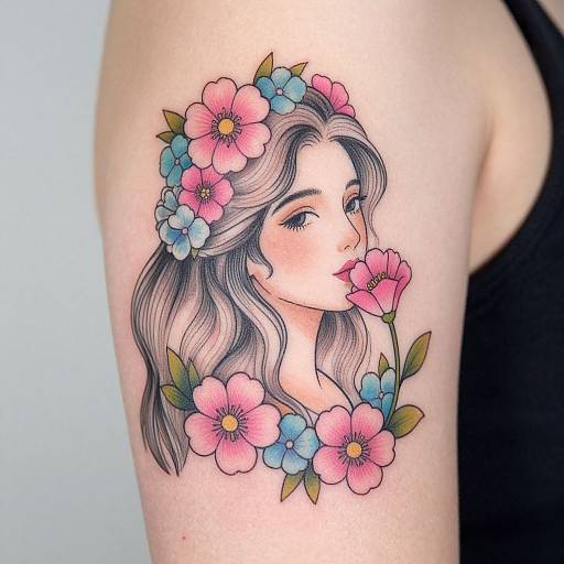 Whimsical Floral Portrait Tattoo