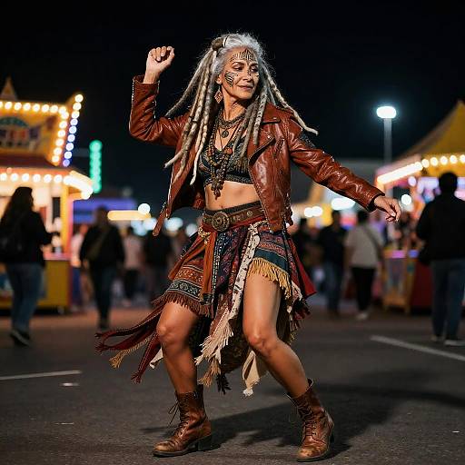 Bohemian Woman Dancing at Urban Carnival