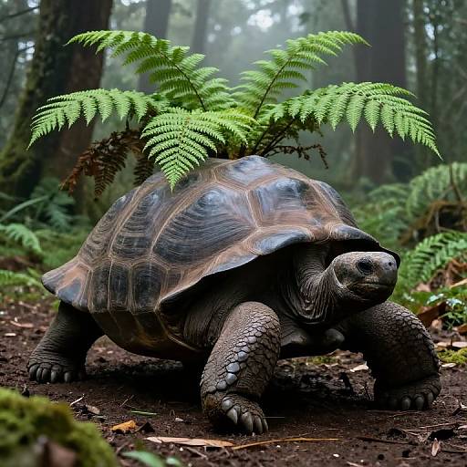 Colossal Tortoise with Flourishing Ferns