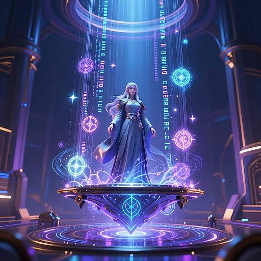 Serene Mage on Futuristic Platform