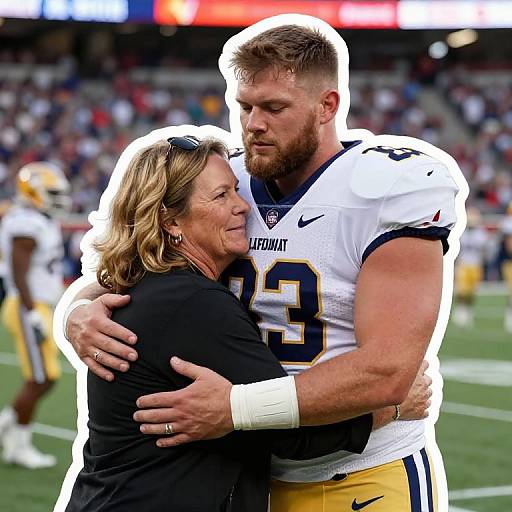 Defensive Linebacker Hugging Mom