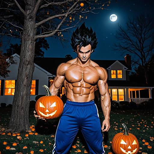 Vegeta Halloween: Muscular Male in Moonlight