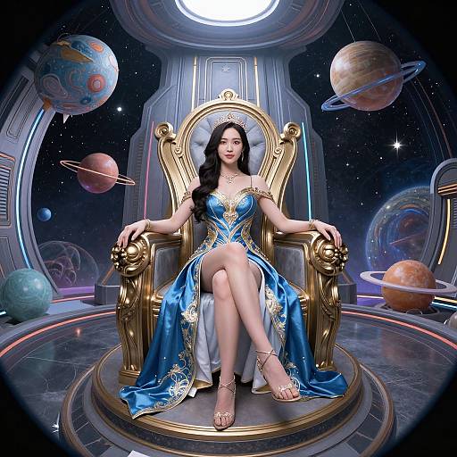 Futuristic Queen on Celestial Throne
