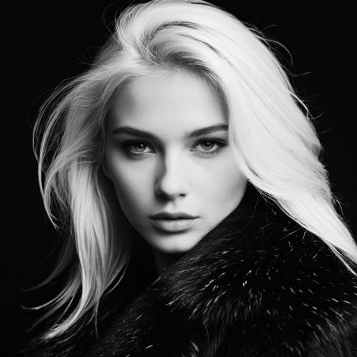 Portrait of Blonde Woman in Black Fur Coat