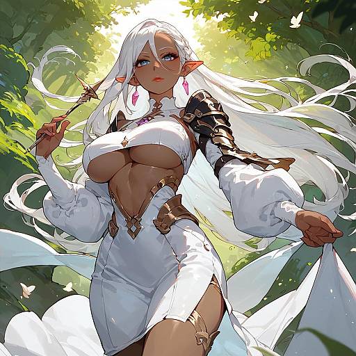 Dark-Skinned Elven Sorceress in Forest