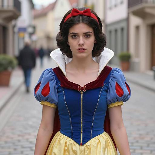 Woman in Snow White Costume on Street