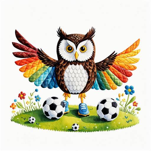 Colorful Owl Playing Soccer Illustration