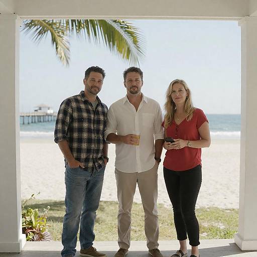 Three People on Beachside Porch