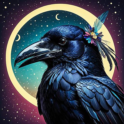 Whimsical Raven with Glass Feathers
