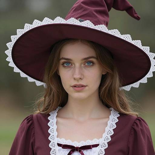 Young Woman in Maroon Witch Costume