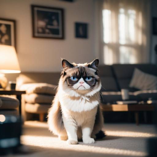 Grumpy Cat in Cozy Living Room