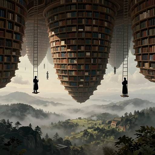 Escher-Inspired Ethereal Floating Library